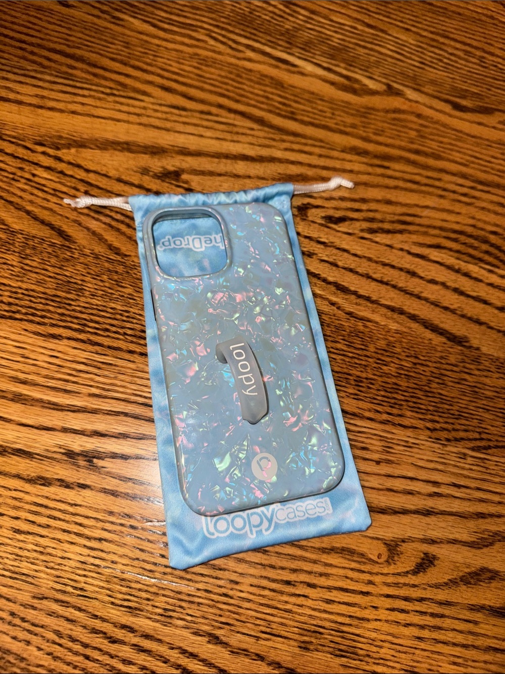 Loopy Iridescent Blue Opal Shell iPhone 12/13 Pro Max phone Case with Loop Grip